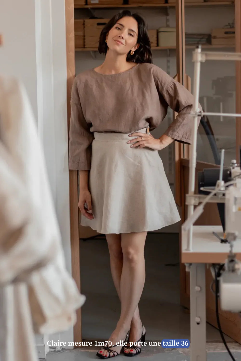 Jupe courte en lin beige - Made in France