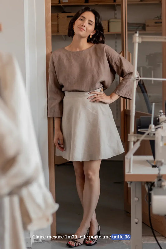Jupe courte en lin beige - Made in France