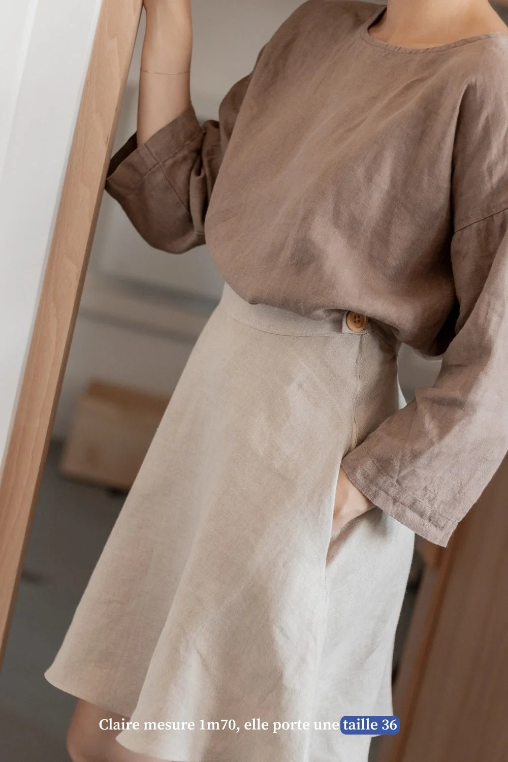 Jupe courte en lin beige - Made in France