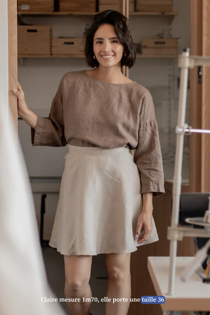 Jupe courte en lin beige - Made in France