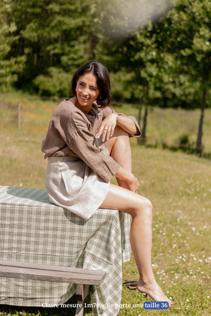 Jupe courte en lin beige - Made in France
