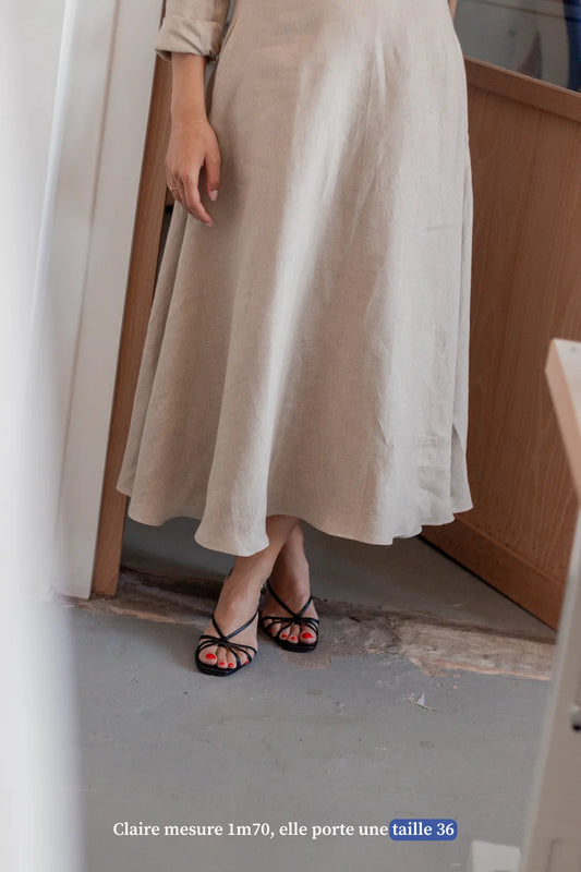 Jupe longue en lin beige - Made in France