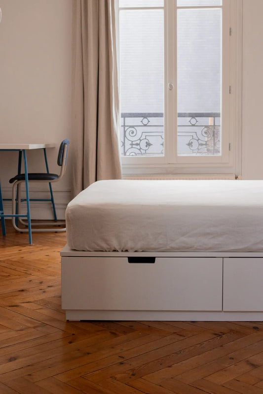 Drap housse en lin blanc Made in France