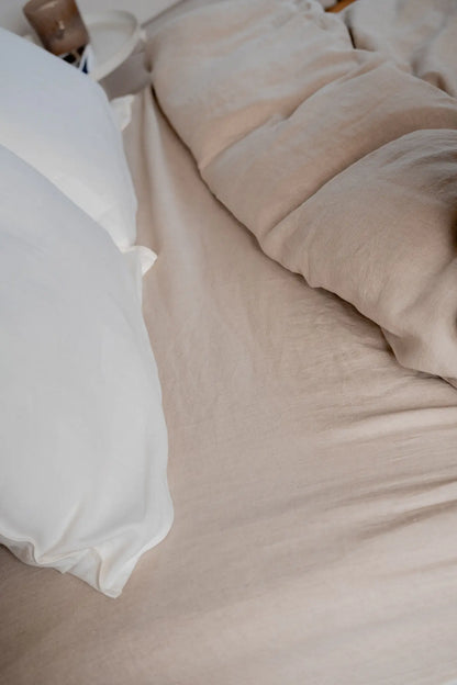 Drap housse en lin beige - Made in France