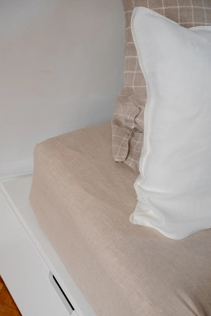 Drap housse en lin beige - Made in France