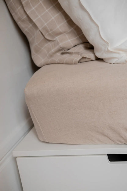 Drap housse en lin beige - Made in France