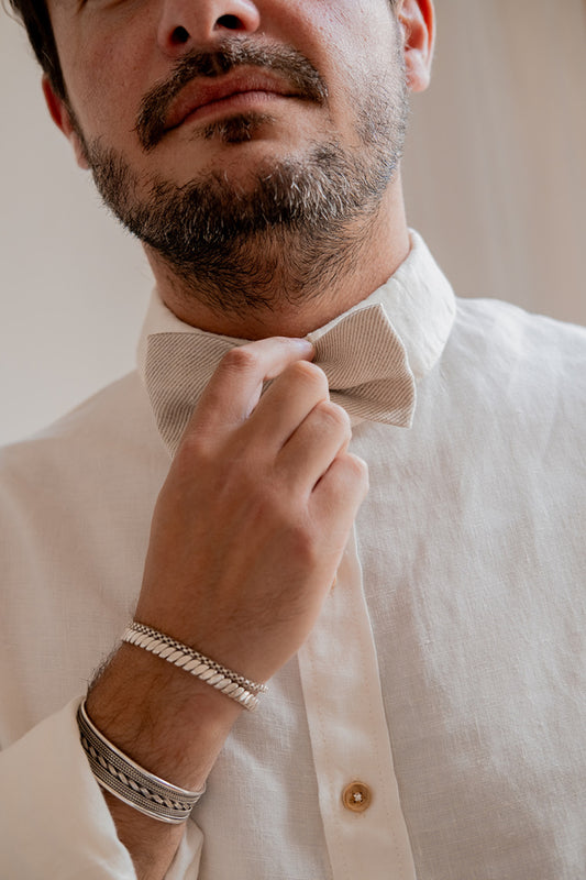 Noeud papillon beige mariage - lin made in france