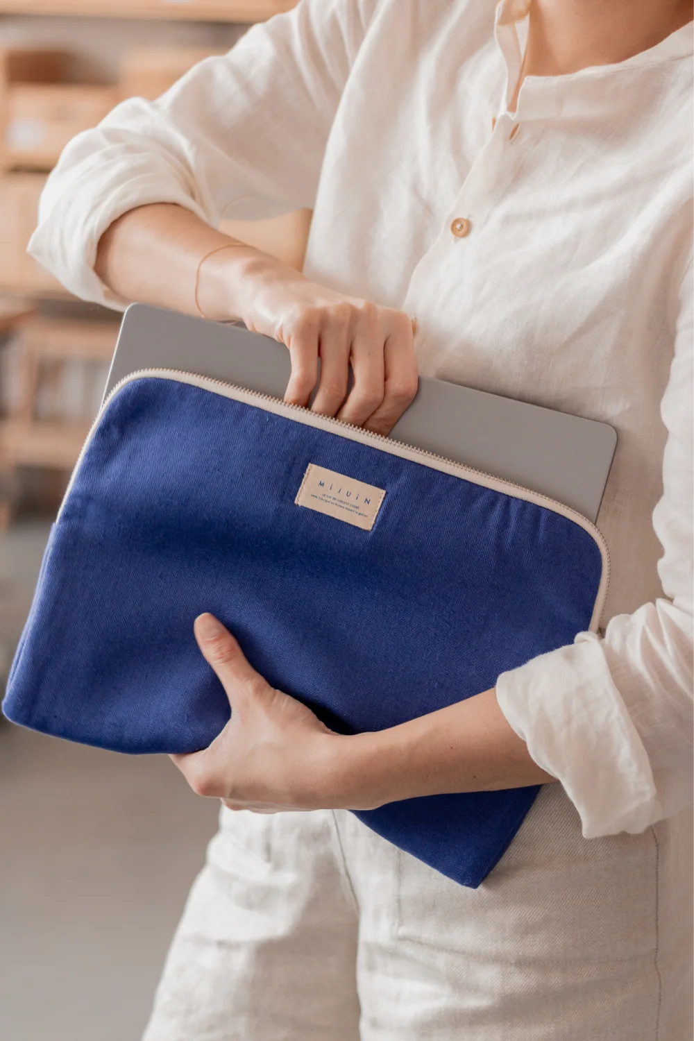 Pochette ordinateur en lin - écoresponsable