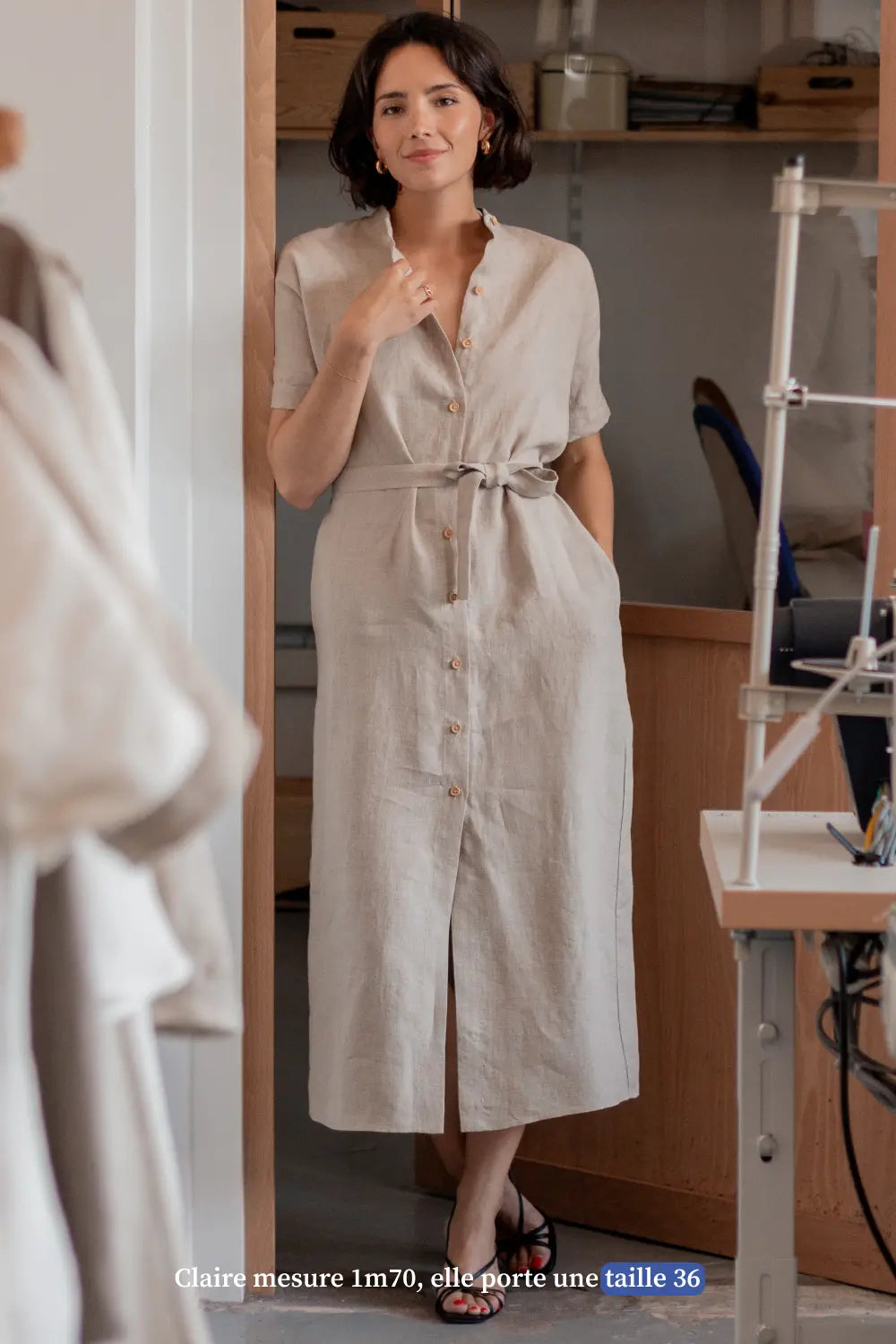 Robe chemise en lin beige - Made in France