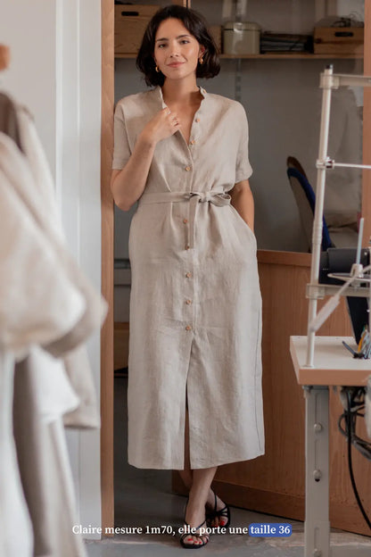 Robe chemise en lin beige - Made in France