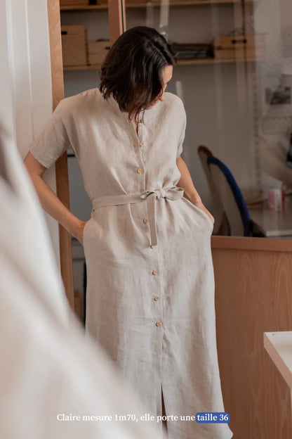 Robe chemise en lin beige - Made in France