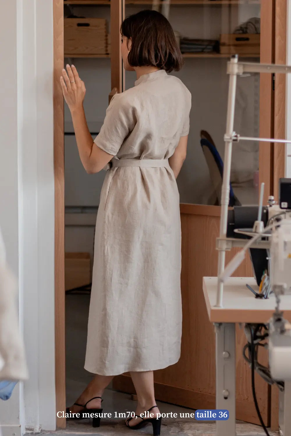 Robe chemise en lin beige - Made in France
