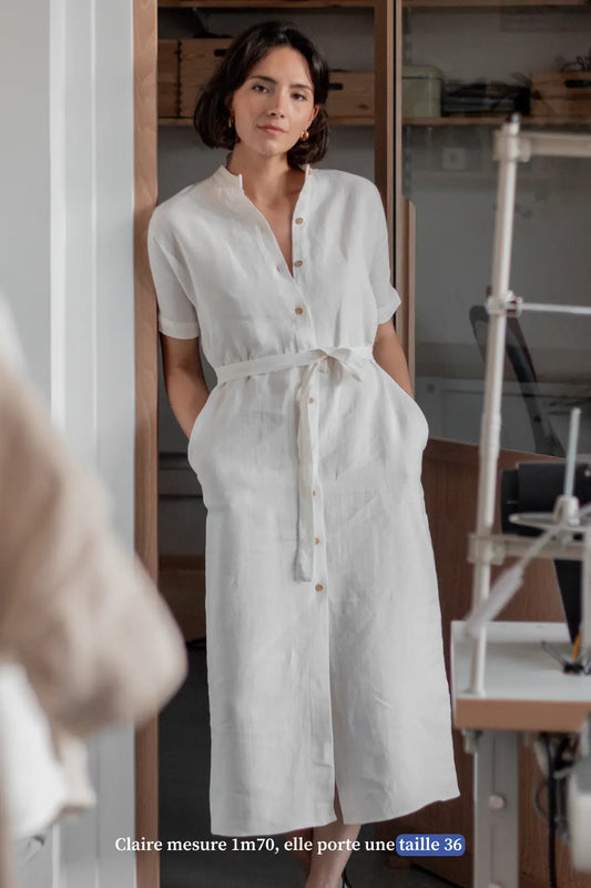Robe chemise en lin blanche - Made in France