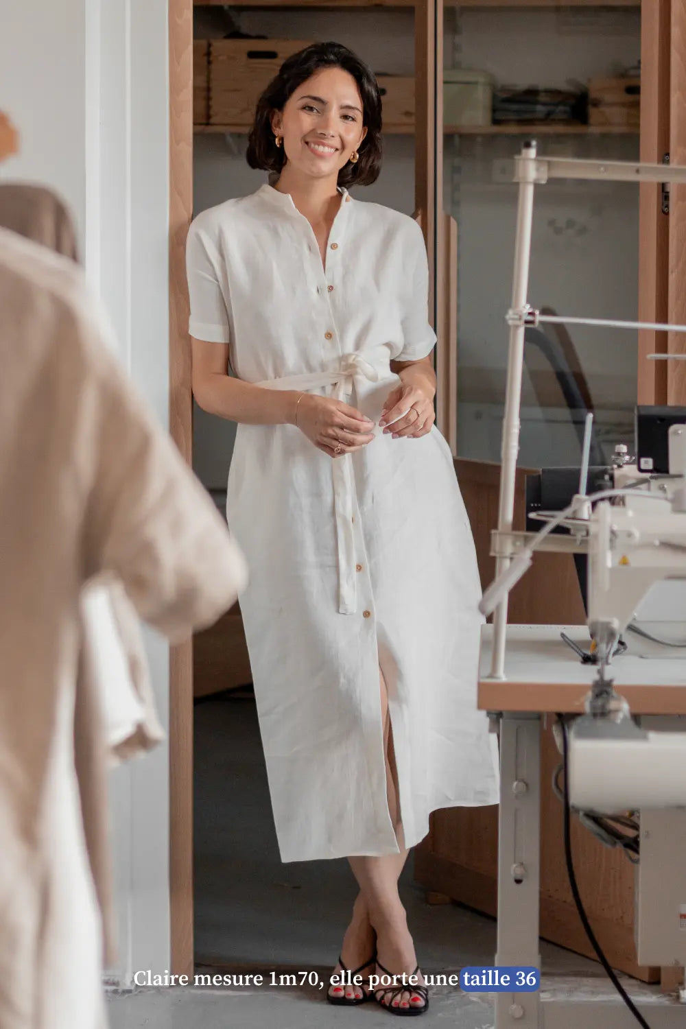 Robe chemise en lin blanche - Made in France