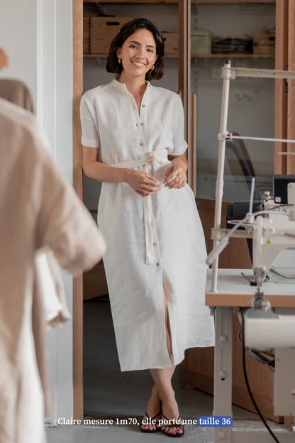 Robe chemise en lin blanche - Made in France