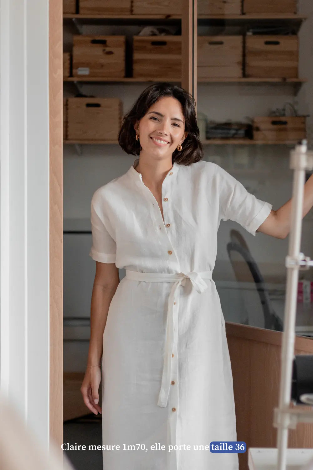Robe chemise en lin blanche - Made in France