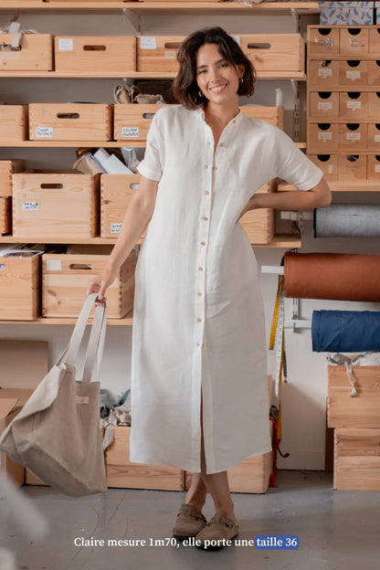 Robe chemise en lin blanche - Made in France