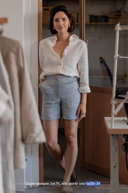 Short en lin pour femme - bleu - Made in France