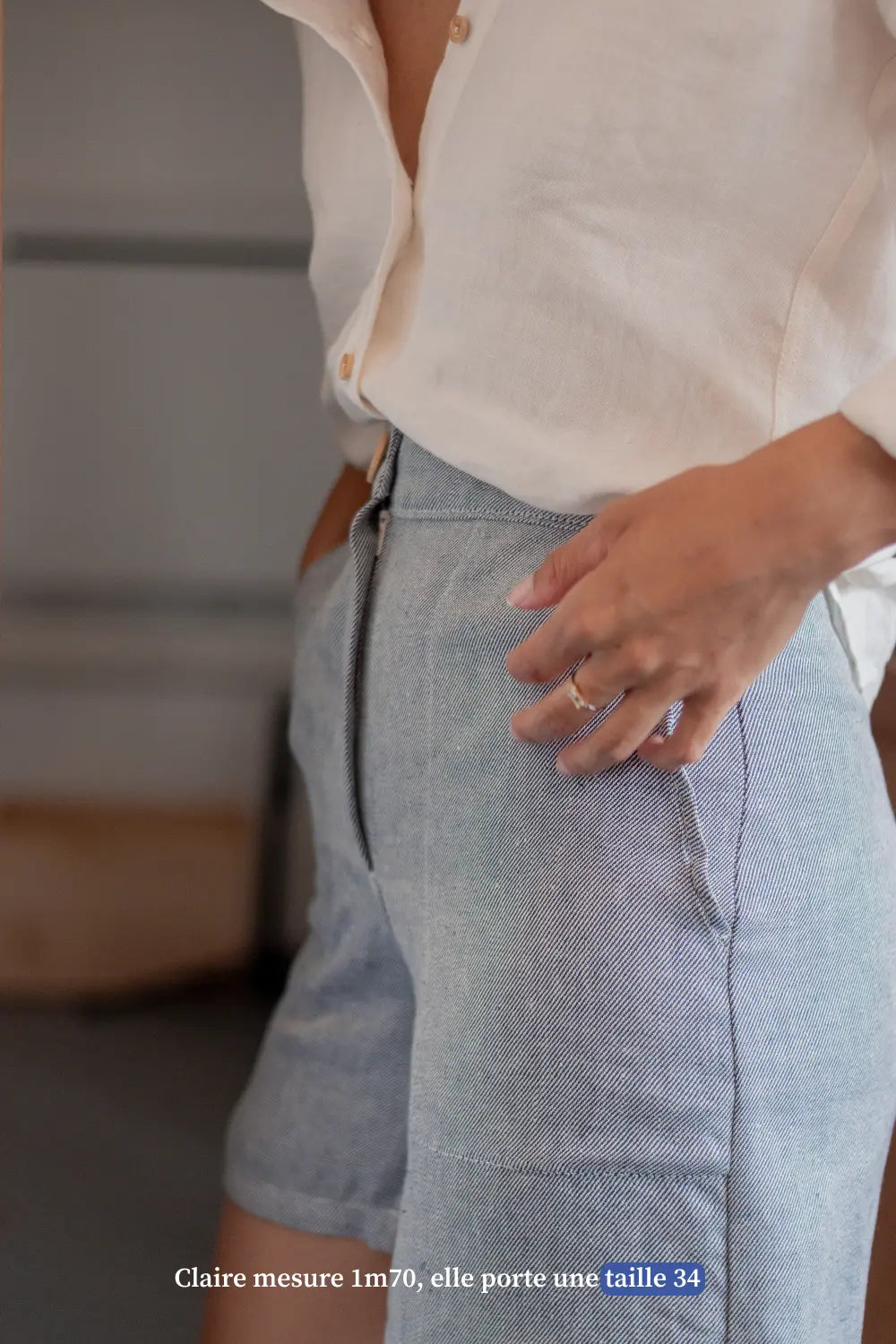 Short en lin pour femme - bleu - Made in France