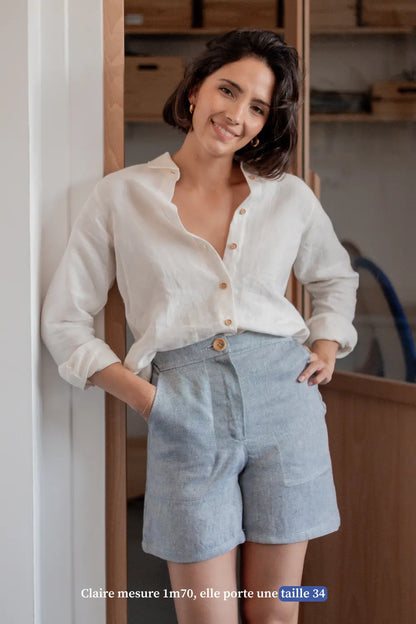 Short en lin pour femme - bleu - Made in France
