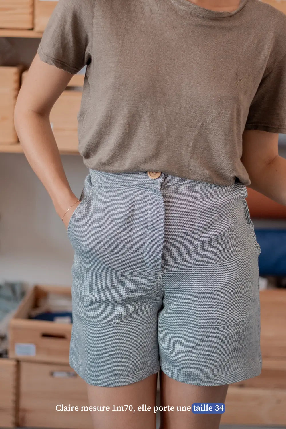 Short en lin pour femme - bleu - Made in France