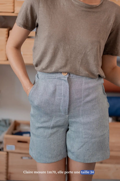 Short en lin pour femme - bleu - Made in France