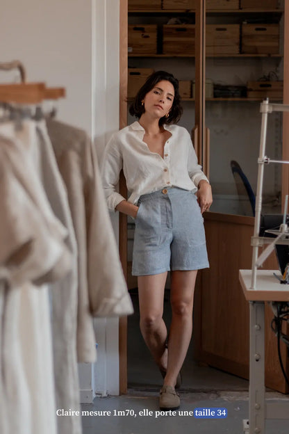 Short en lin pour femme - bleu - Made in France