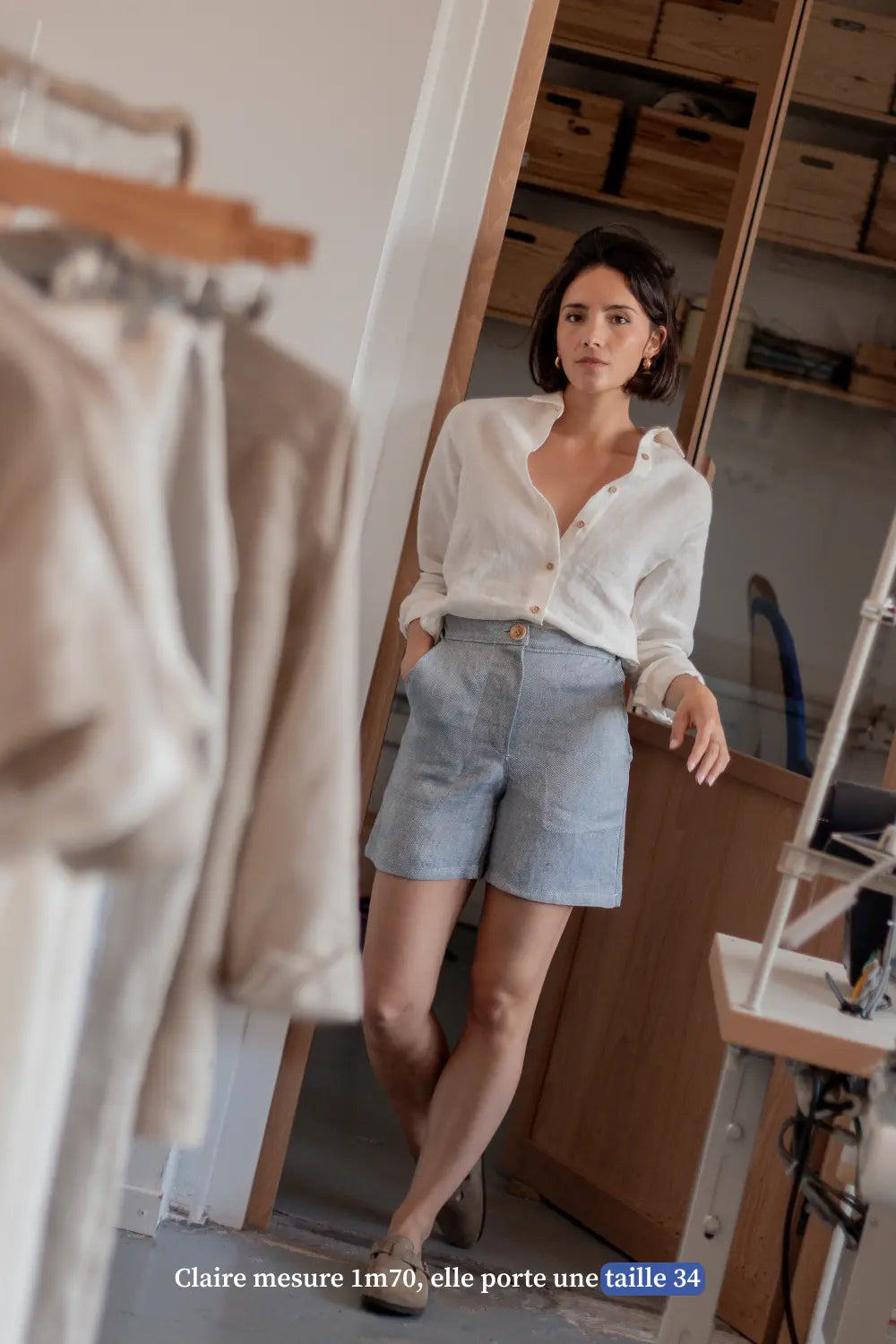 Short en lin pour femme - bleu - Made in France