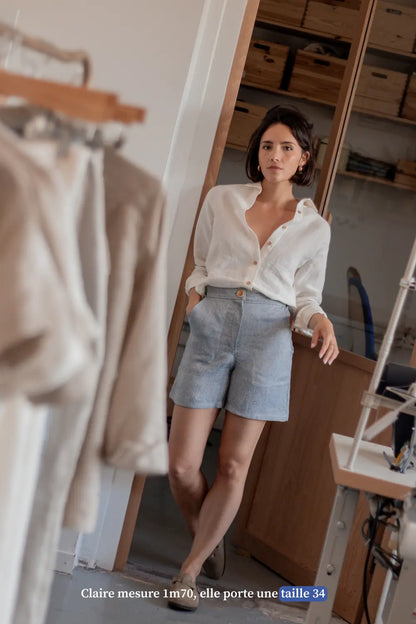 Short en lin pour femme - bleu - Made in France