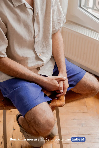 Le short bleu en lin pour homme - vêtement Made in France