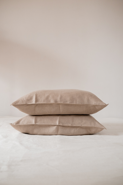 Taie d'oreiller en lin beige - Made In France