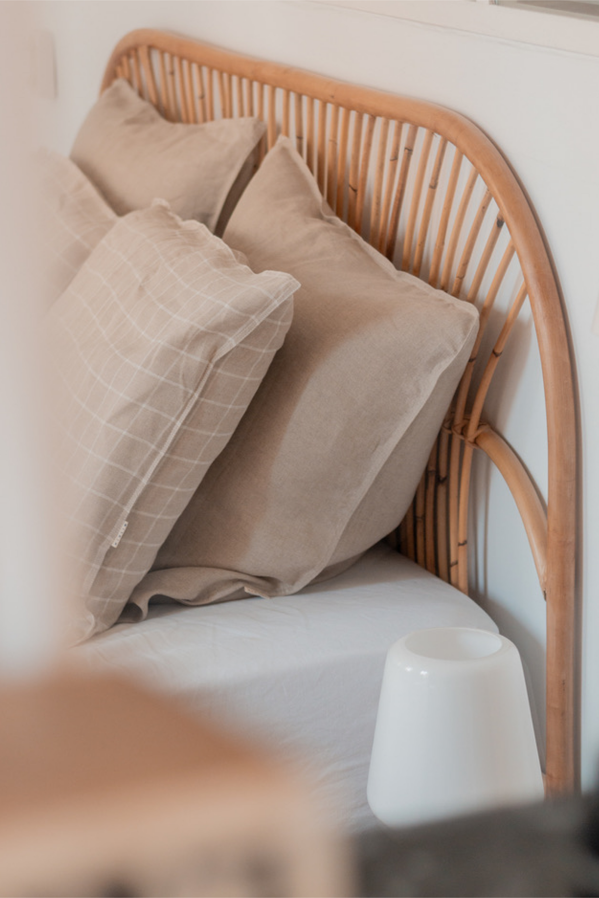 Taie d'oreiller en lin beige - Made In France
