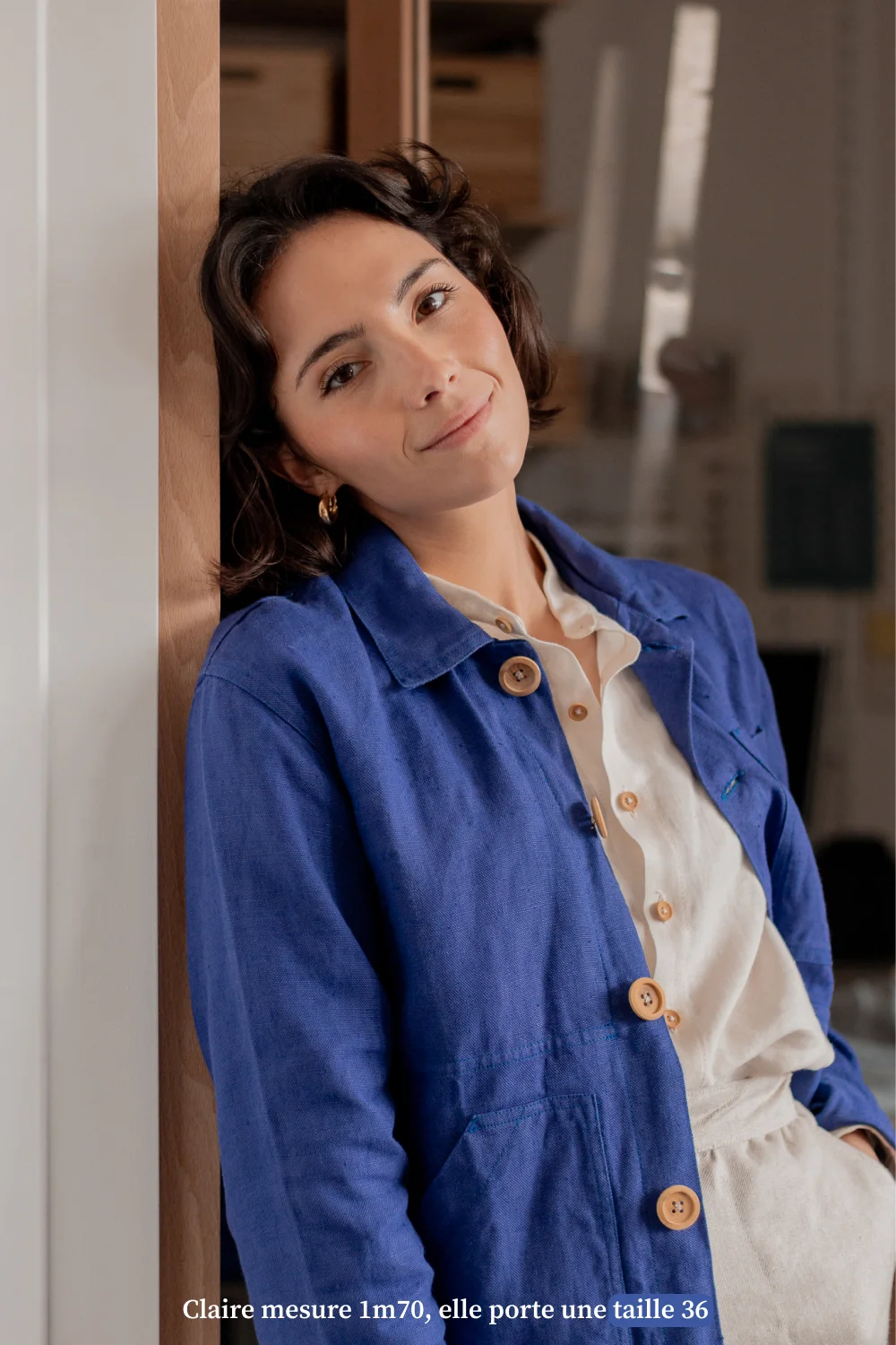 Veste en lin bleu de travail - pour femme - Made in France