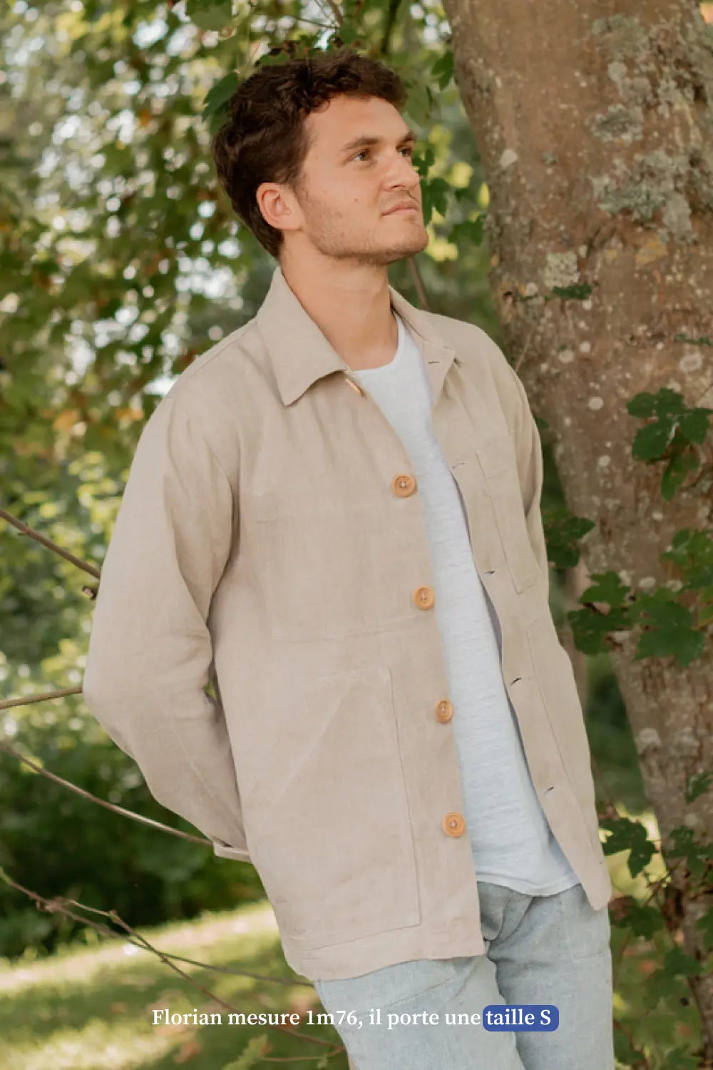 Veste de travail beige en lin homme Mijuin