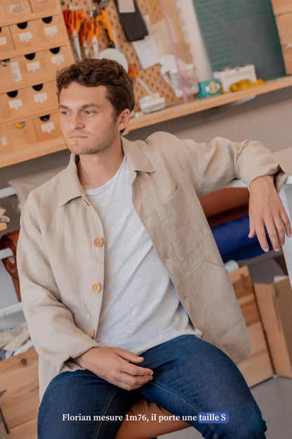 Lin Bleu De Travail Veste Homme Veste De Travail Beige En Lin