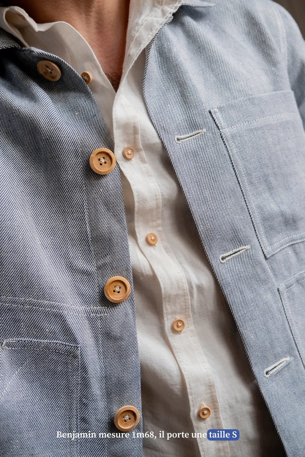 Veste de travail en lin bleu pour homme - vêtements Made in France
