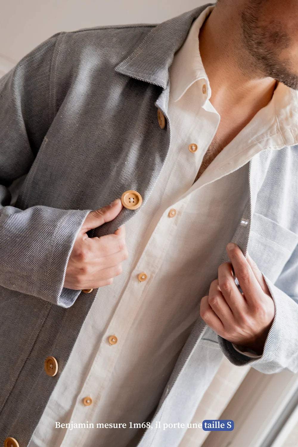 Veste de travail en lin bleu pour homme - vêtements Made in France