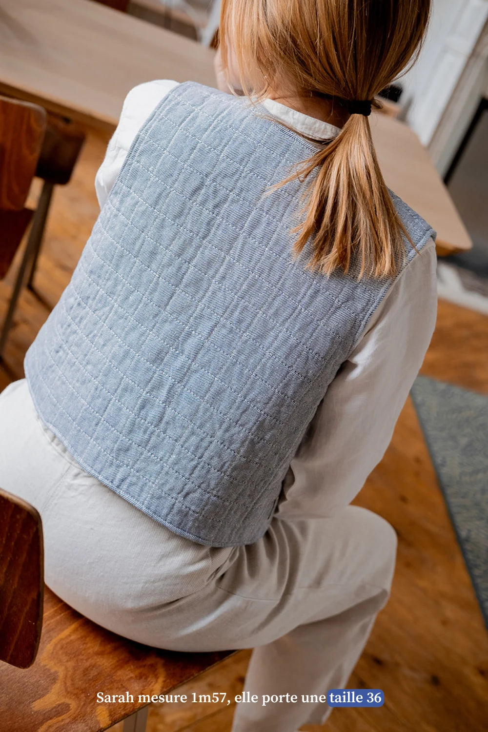Veste sans manches bleu en lin pour femme - vêtement Made in France