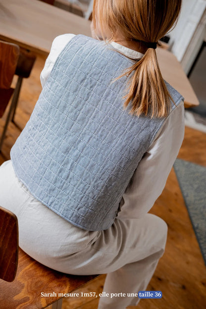Veste sans manches bleu en lin pour femme - vêtement Made in France