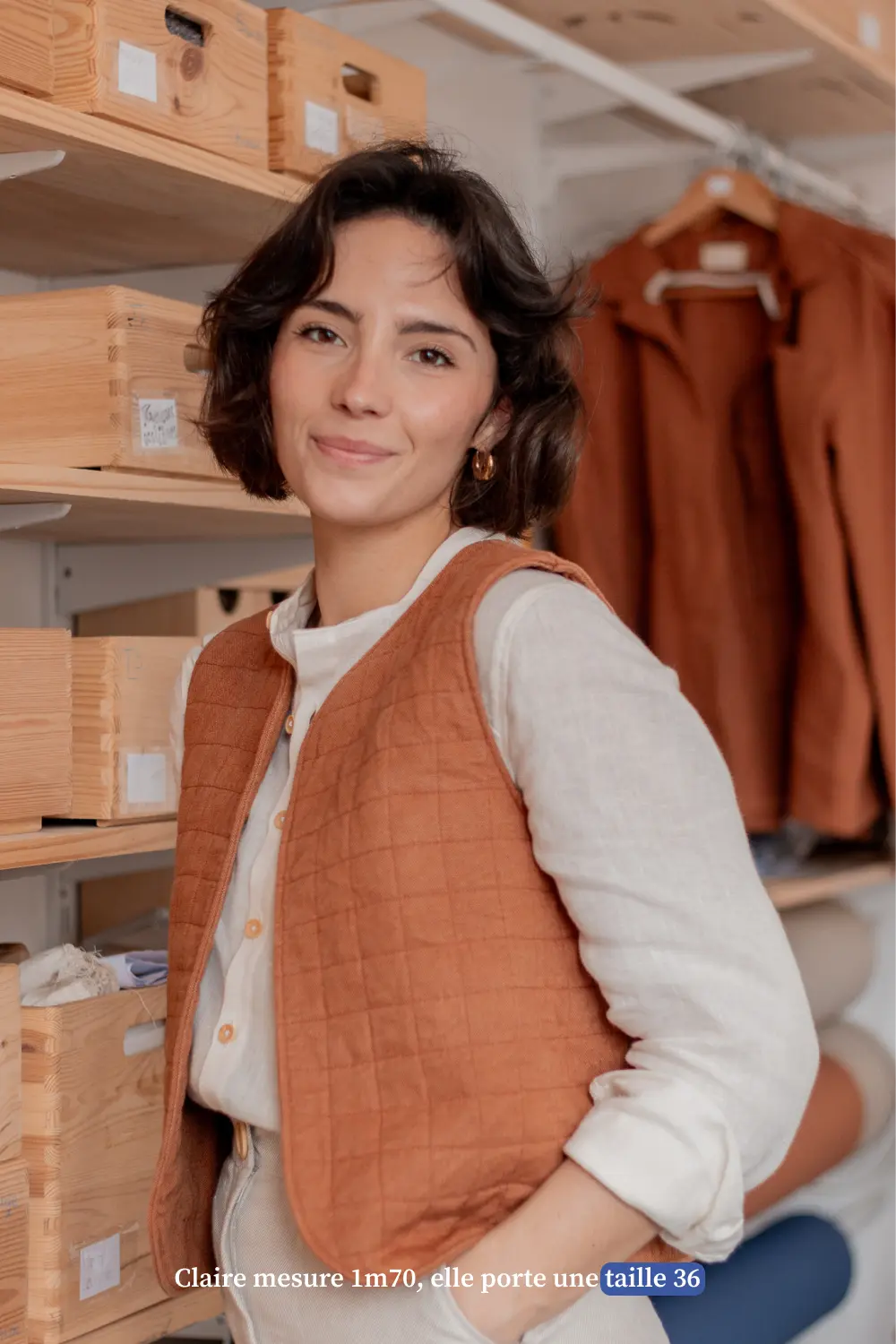 Veste sans manche en lin caramel - Made in France