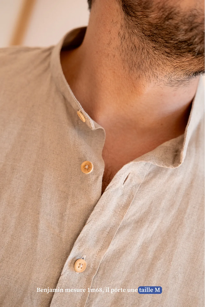 La chemise col mao beige