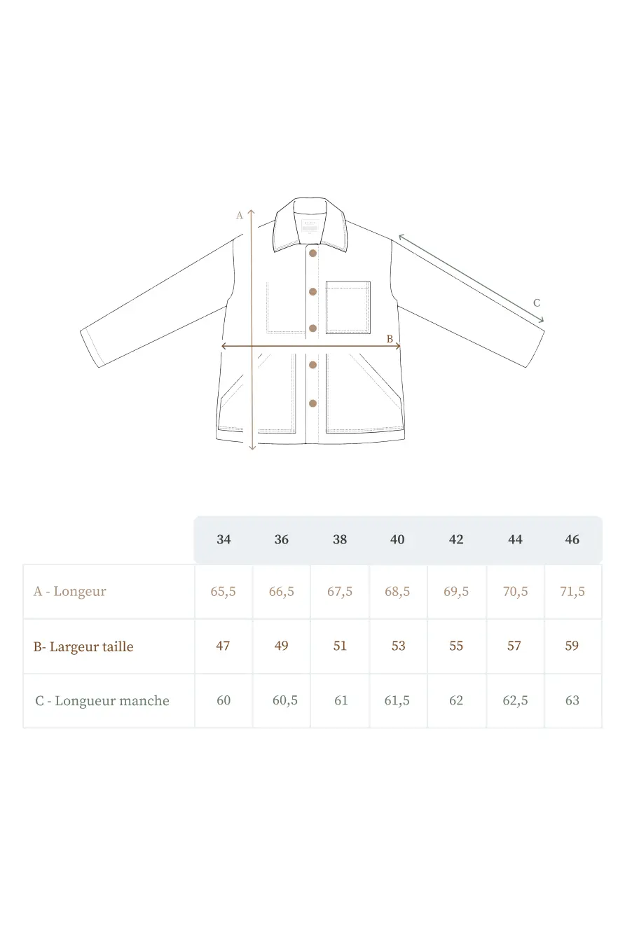 Guide des tailles vestes de travail en lin - femme