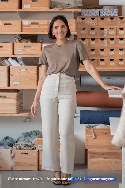 Pantalon ample beige pour femme 100% lin fabriqué en France – Mijuin