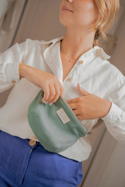 Sac banane vert en lin - cadeau éthique Noël Made in France