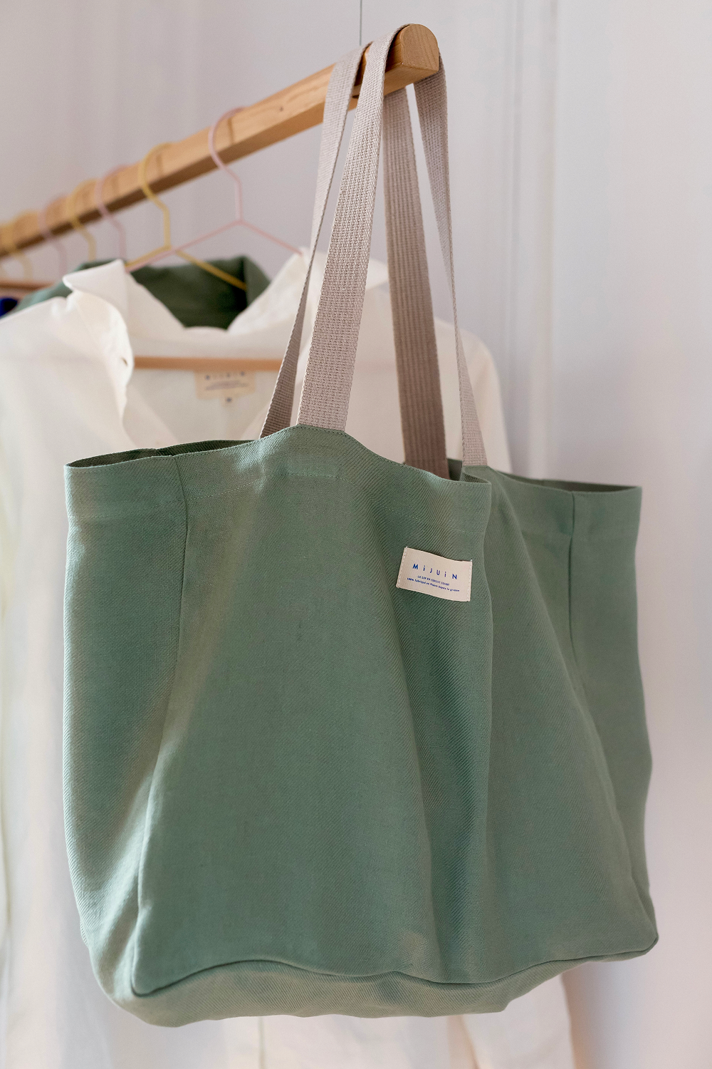 Sac cabas vert en lin - cadeau éthique Noël Made in France