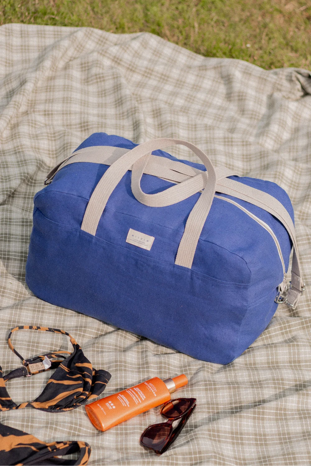 Sac de voyage bleu en lin - cadeau Noël Made in France